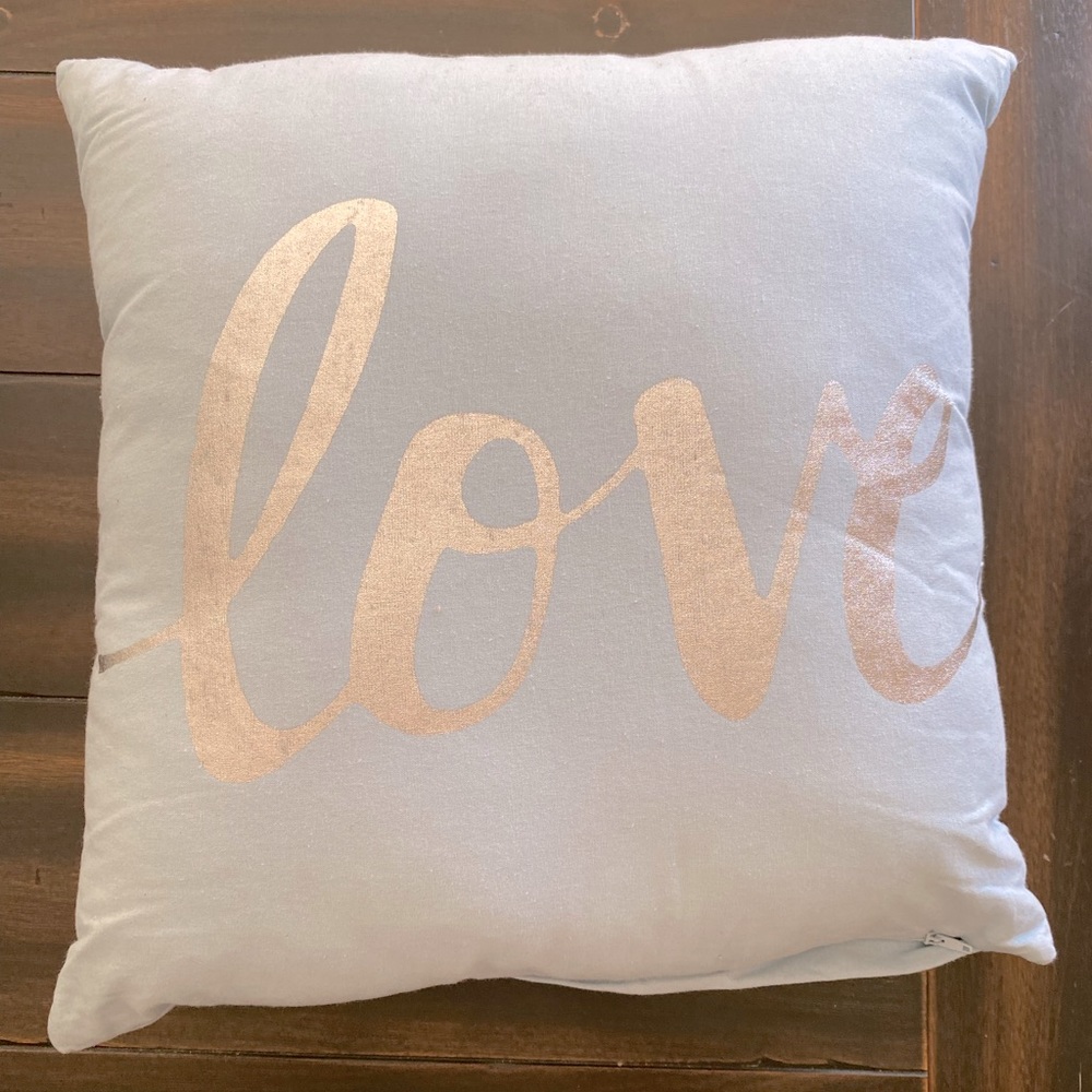 Script Love Throw Pillow in Light Blue with Silver Letters 17”x17” NWT